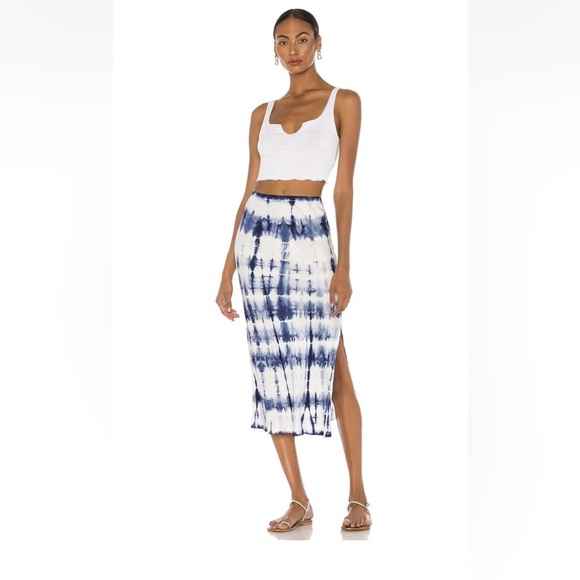 Cali Dreaming Slip Skirt Denim Shibori Tie Dye Blue Side Slit Revolve Size S - Picture 1 of 16